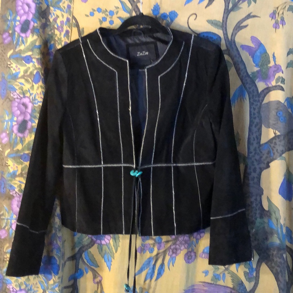 Suede Jacket with Accent Stitching and Buttons